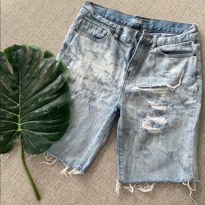 Light Blue Denim Ripped Capri jean shorts
